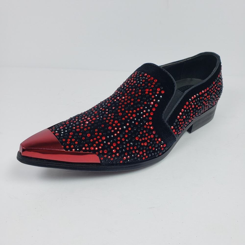 Bolano Desta Mens Sz 11 Black Red Fashion Rhinestone Slip On Dress Loafer Shoes - Picture 2 of 13